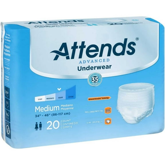 Attends Super Plus Absorbency Protective Underwear with Leakage Barriers: Medium, 34" - 44", 80 Count