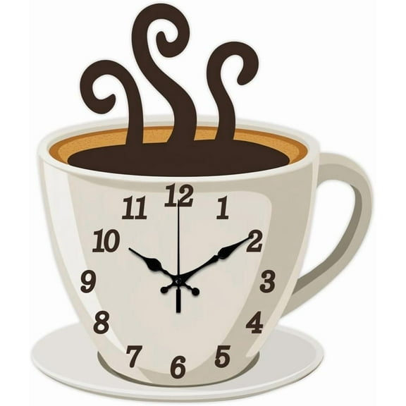 Coffee Wall Clock Coffee Cup Non-Ticking Clock Irregular Shape Decorative Wall Clocks Printed Clock