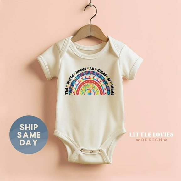 The World Needs All Kinds Of Minds Onesie, Puzzle Piece Baby Bodysuit, Rainbow Autism Awareness Clothes, Inclusion Matters, Cute Baby Onesie, BABY BODYSUIT LAT 4424