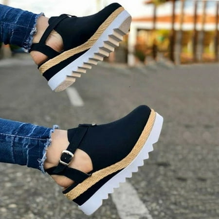 

Sunvit Platform Sandals for Women Wedges Close Toe Casual Summer Slide Sandals #454 Black