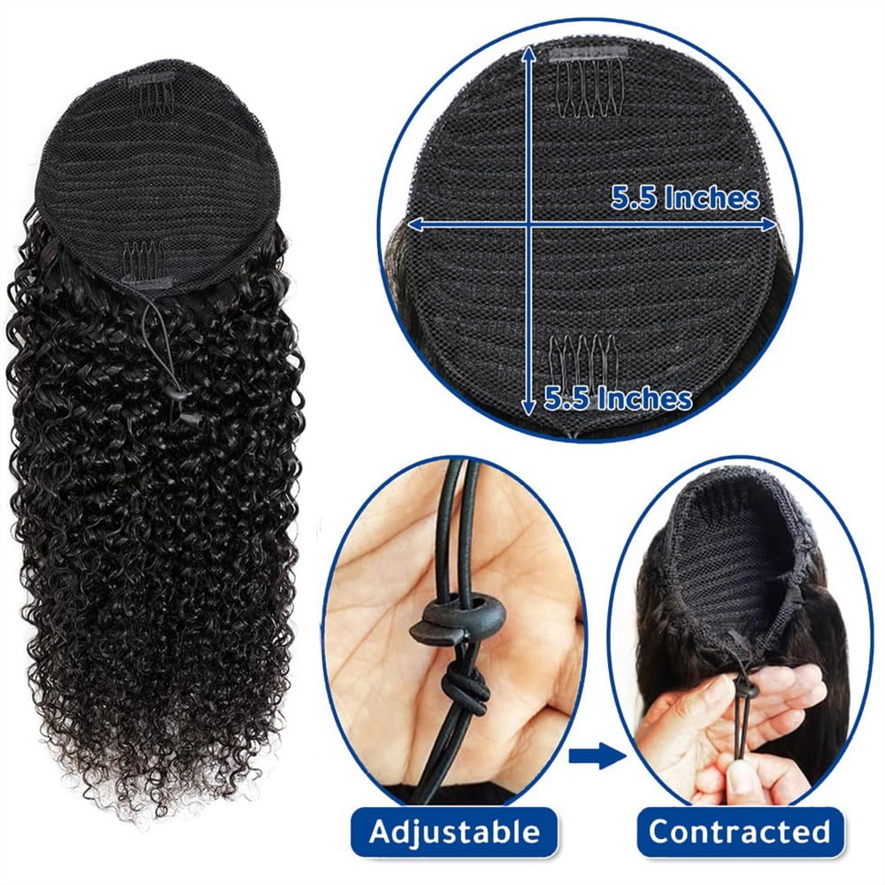 Kinky Curly Drawstring Ponytail Clip In Hair Extensions 10-26 Inch Brazilian Virgin Hair Ponytail Hairpieces