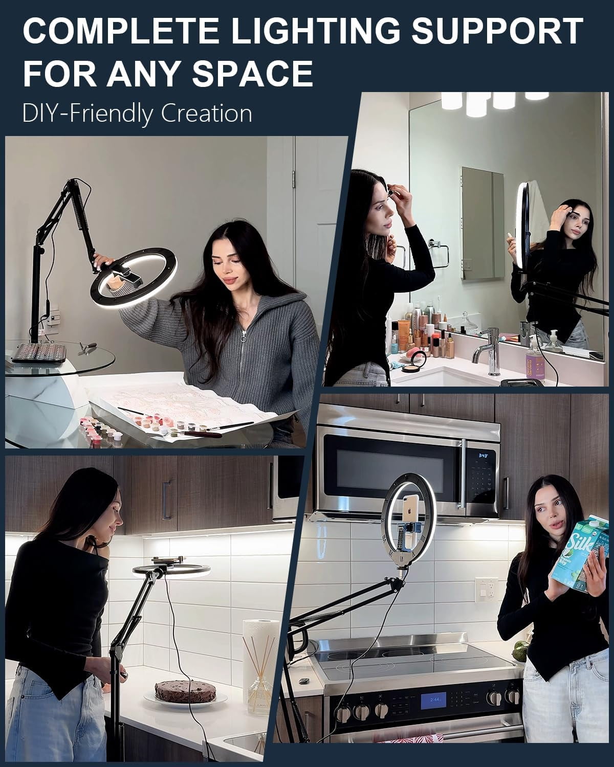 10" Light Tripod for iPhone Overhead Phone Mount Holder, Flexible Light with Stand - LED CRI >95 & Adjustable 70" Height, Phone Stand for Recording Video Camera Selfie Vlog TikTok YouTube