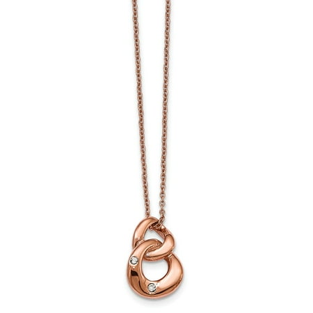 Silver Crystal Loop - Stainless Steel Polished Rose IP Plated Two Loop Crystal Necklace 18'' inches length