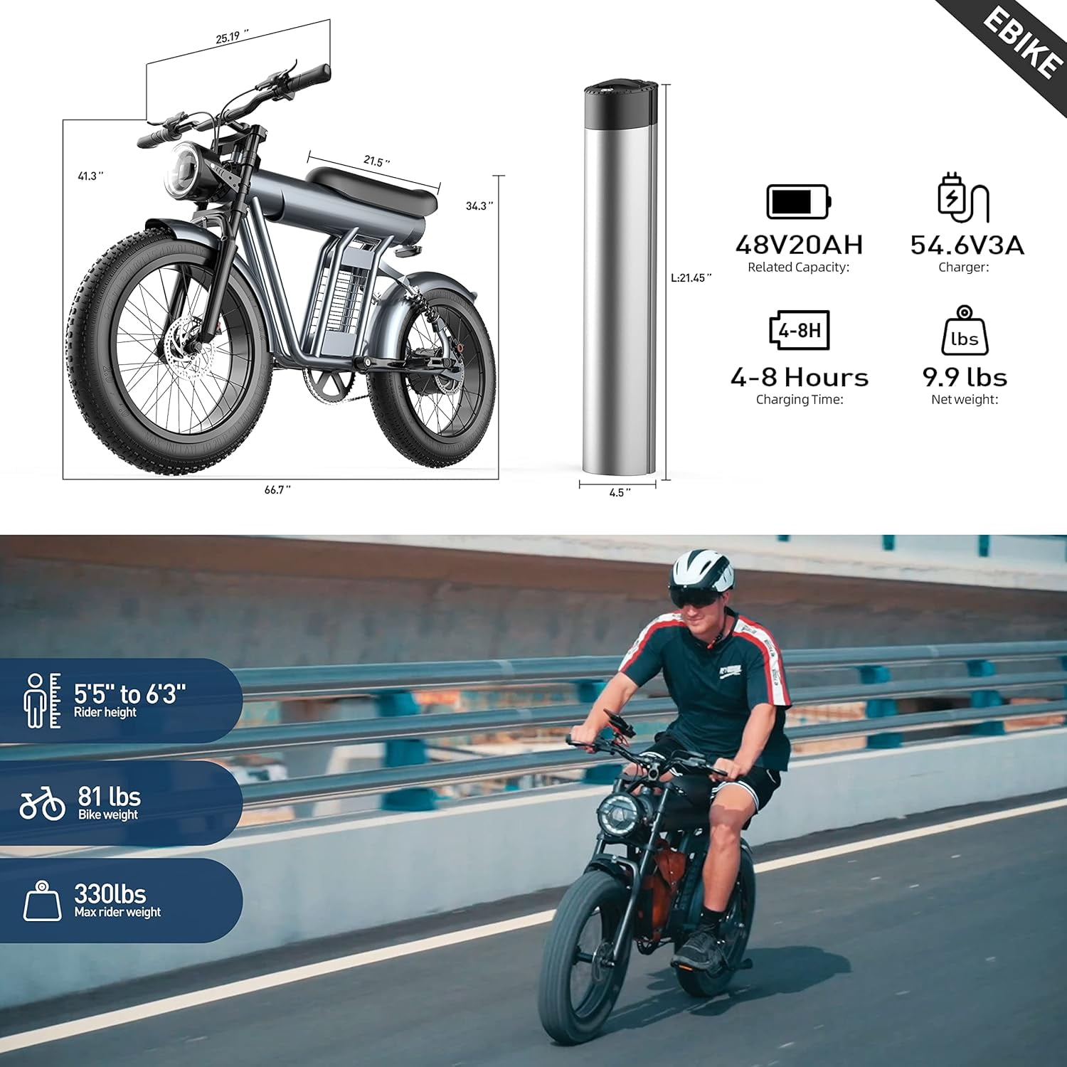 Smartravel Ebike with 1200W Brushless Motor, Removable 48V 20AH Battery, 20" Fat Tire,7 Speed Full Suspension,UL2849