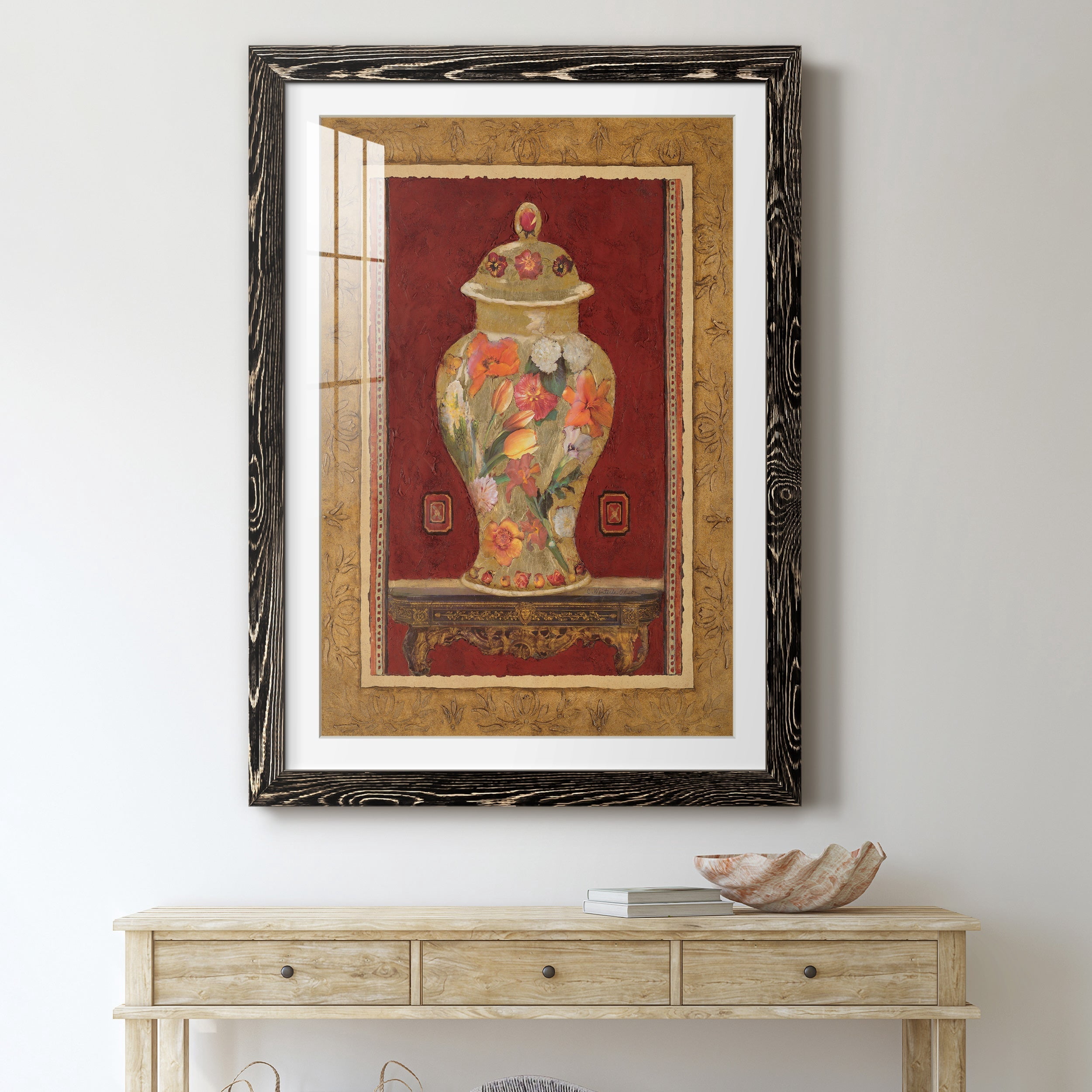 Romantic Urn II - Premium Framed Print - Distressed Barnwood Frame - Ready to Hang