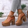 thumbnail image 4 of Rokment Platform High Heels Dressy Sandals for Women Ladies 2026 Fashion Casual Peep Toe Chunky Block Heeled Dress Pumps Ankle Strap Gladiator Summer Shoes Brown Size 8, 4 of 7