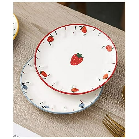 Set of 6 Ceramic Dessert Plates, Cake Plates, Nut Plates, Appetizer Plates, Snack Plates, Tea Party Serving Small Plates for Dessert Ice Cream Pie, 6 Inch, Fruit Pattern