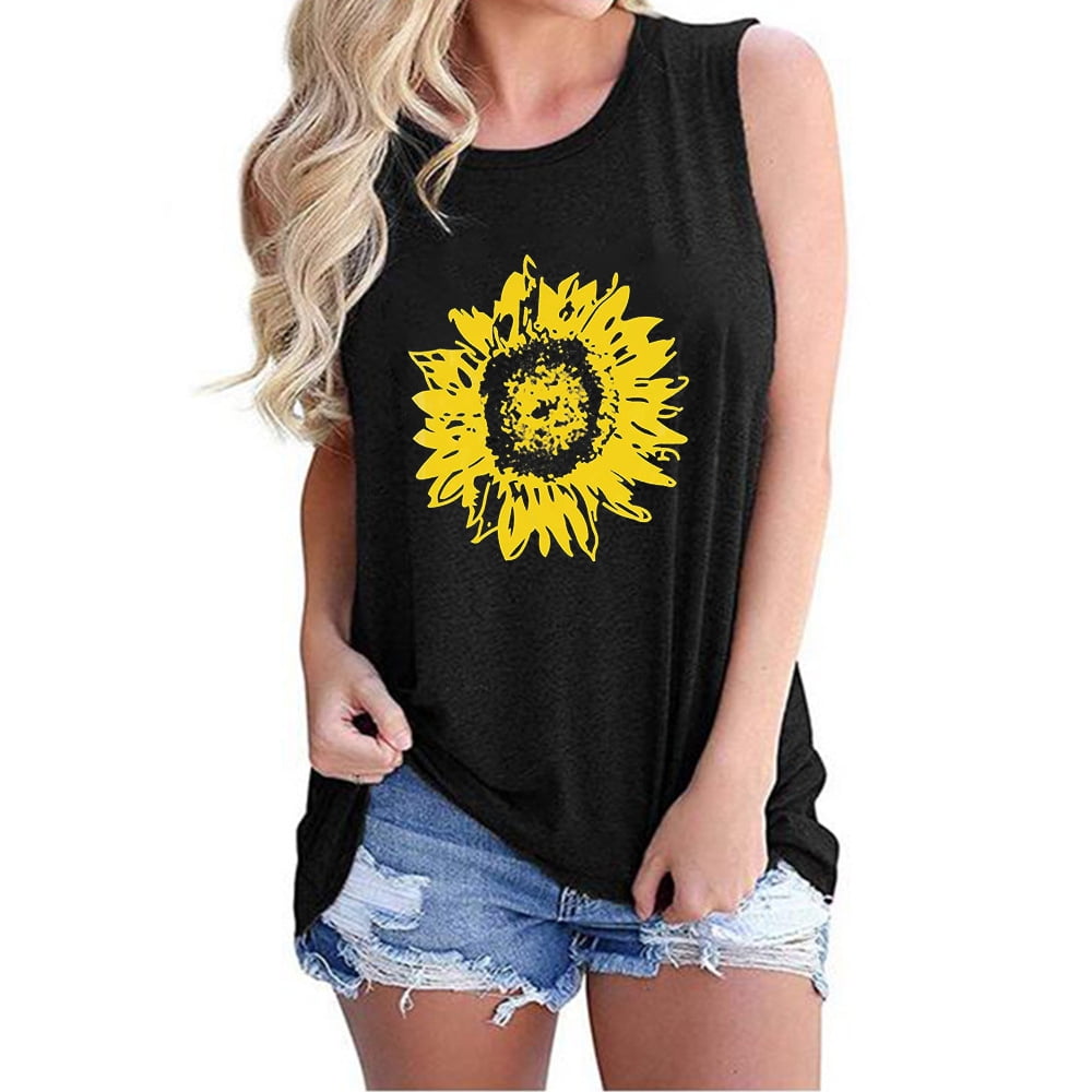 Women's Sunflower Tank Tops Graphic Sleeveless Tee Shirts Loose Casual ...