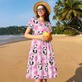 thumbnail image 4 of Balery Funny Panda Draws A Heart Vestidos sueltos de manga corta para mujer, vestidos de verano 2025, vestidos casuales de corte A con vuelo., 4 of 6