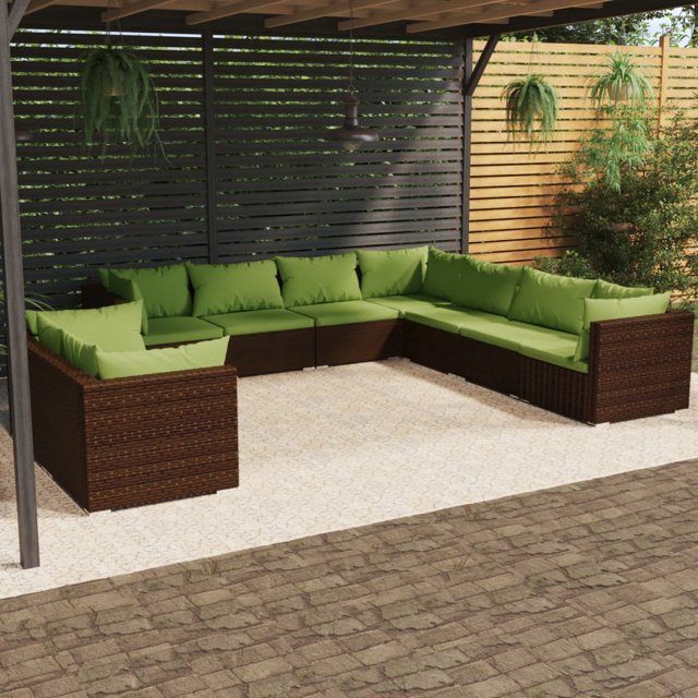 vidaXL Ensemble de Salon de Jardin 9 Pcs avec Coussins Rotin Poly Brun