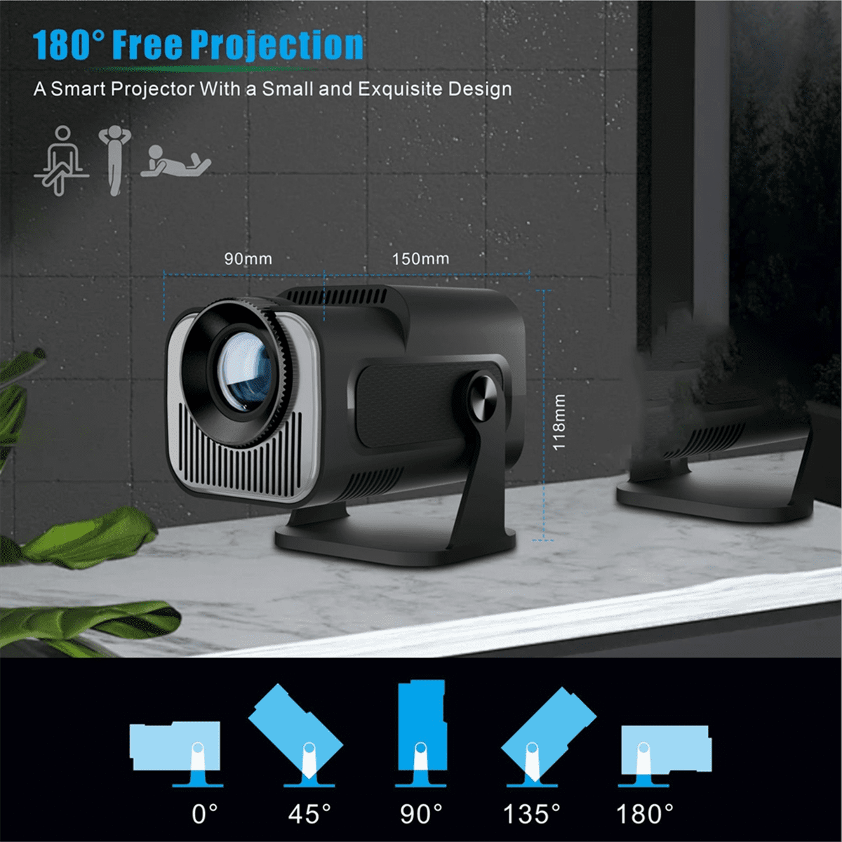 HY320 Mini Native 720P Android 11 Projector 200ANSI Wifi6 BT5.0 Cinema Outdoor Portable 180° Rotable Projector,US Plug
