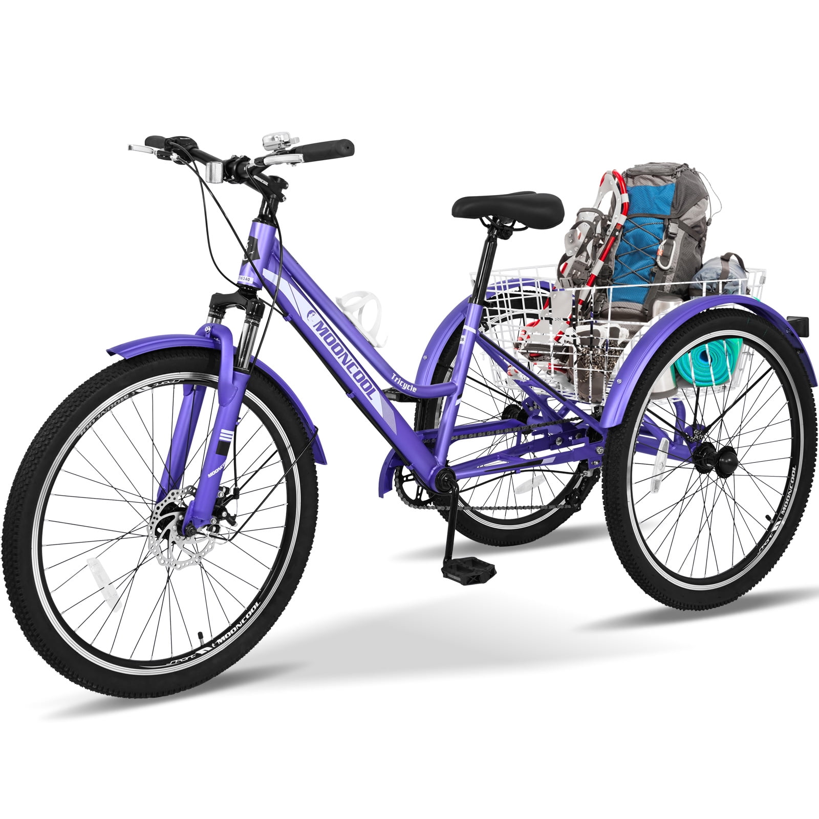Lilypelle Adult Tricycle, 7 Speed Three Wheel Bike, 24 inch Mountain Tricycles with Shopping