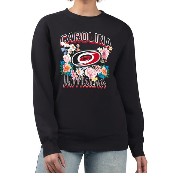 Women's G-III 4Her by Carl Banks Black Carolina Hurricanes Flower Logo Pullover Sweatshirt