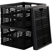 3 Packs 32 L Plastic Collapsible Crates, Folding Storage Crate Bin, Black