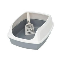 Open Cats , Cat Potty Toilet Pan Container Bedpan Deep Loo Spoon, Pet Litter Tray for Small Animals Indoor Rabbit Kennel Kitten Gray