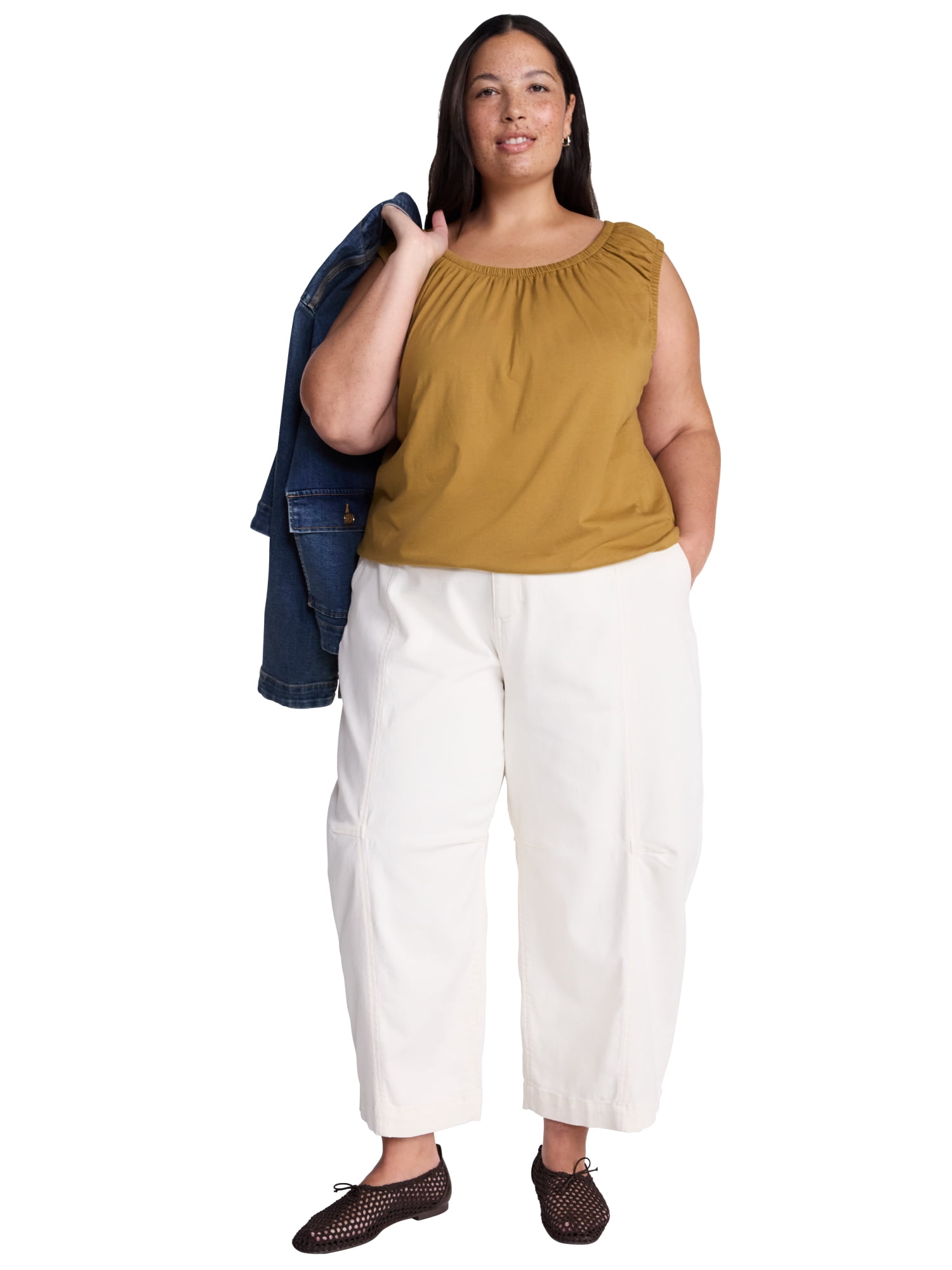 Terra & Sky Women's Plus High Rise Barrel Jeans, 30” Inseam, Sizes 16W-26W