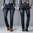 thumbnail image 2 of Jeans Longs Stretch Style Automne Hiver Hommes Jeans Coupe Droite Homme Moyen-Ag, 2 of 6