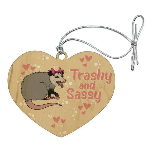 Trashy and Sassy Opossum Funny Heart Love Wood Christmas Tree Holiday Ornament