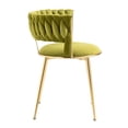 thumbnail image 3 of Modern Dining Chair Set of 2, Velvet Upholstered Dining Chair with Decorative Woven Backrest and Gold Metal Legs, Counter Height Bar Stool, Vanity Chair Kitchen Chairs for Living Room, Green, 3 of 7