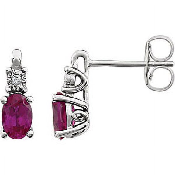 Jewels By Lux 14k White Gold Created Ruby Created Ruby And .02CTW Diamond Earrings With Backs