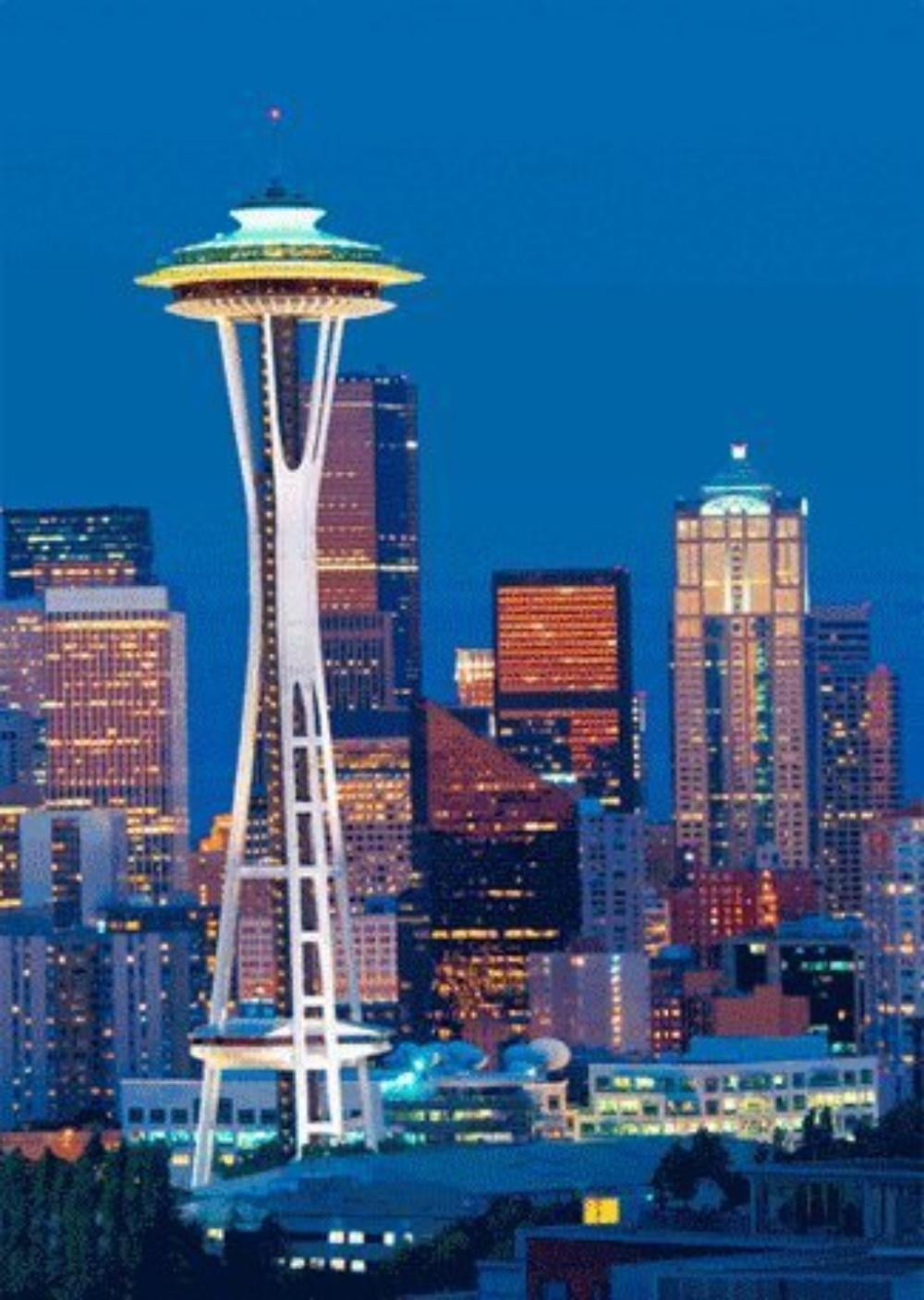 Space Needle And Seattle Skyline 3D PostCard Greeting Cards 3d 