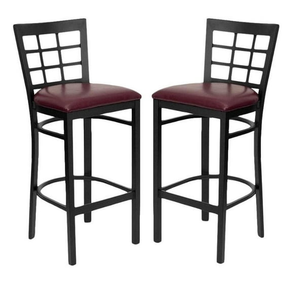 Home Square Hercules 31" Back Metal Bar Stool in Burgundy Finish - Set of 2