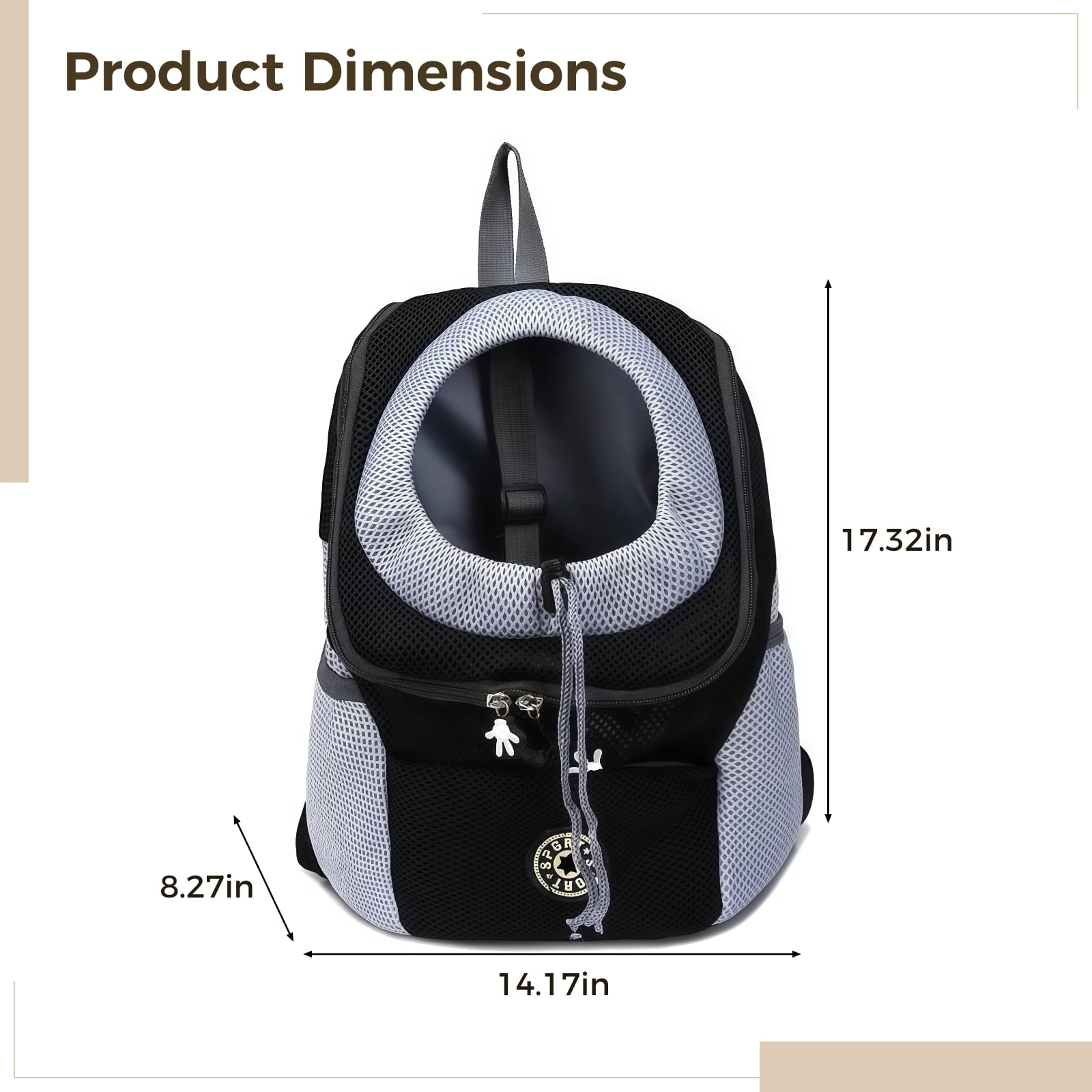 Dog Backpack Carrier for Small Dogs, Oxford Fabric, Adjustable Shoulder Straps, Mesh Ventilation, Safe Zipper Design, Reflective Straps, Ideal for Pets 3-7 kg