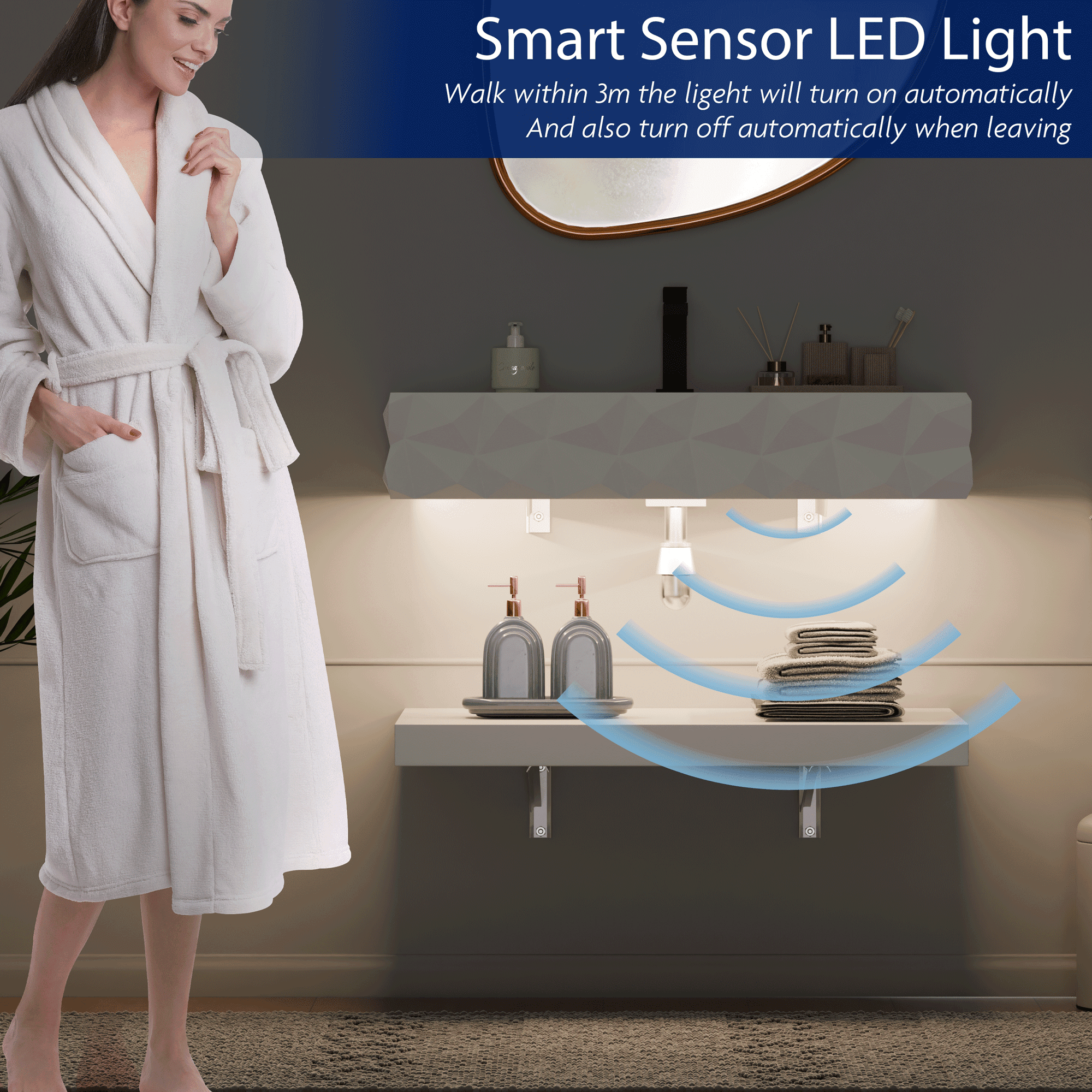 GESIPOR 32"x19" Bathroom Floating Vanity Sink with LED Light, Wall-Mount Stone Resin Bathroom Vessel Sink Rectangular Modern Art Basin with Shelf Layer