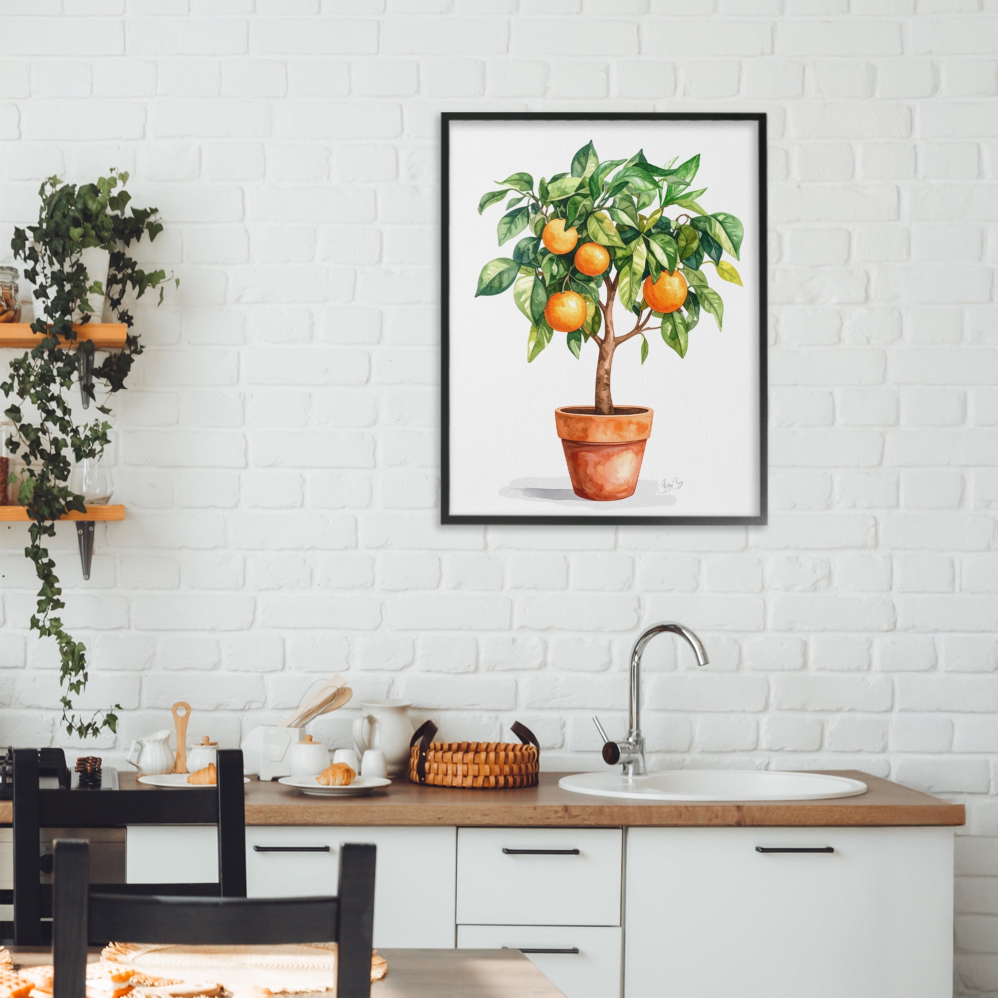 Stupell Industries Potted Orange Tree Black Framed Giclee Art, design by Shelly Craig