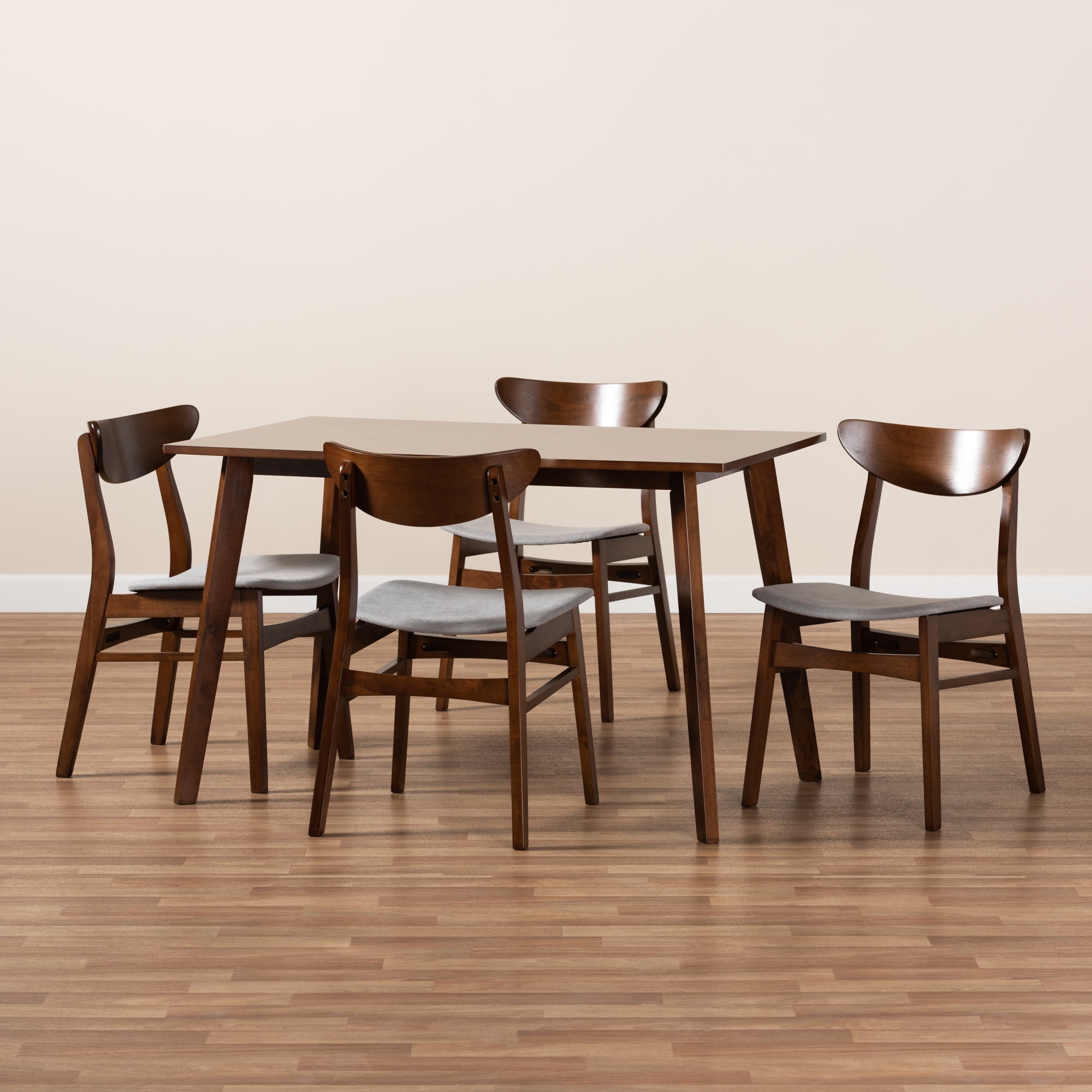 Baxton Studio Orion Mid-Century Dining Set, 5-Piece, Walnut Brown