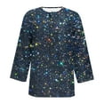thumbnail image 4 of Womens Plus Size 3/4 Sleeve T-Shirts Glitter Printed Tops Loose Henley Neck Blouses Holiday Party Casual Outfits (S, Navy), 4 of 5