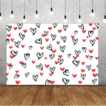 Black and Red Heart Backdrop for Photography Valentine's Day Background Couple Anniversary Bridal Shower Wedding Baby Shower Birthday Decorations Photo Booths Props