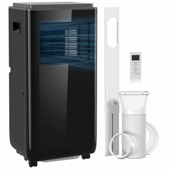 Portable Air Conditioner 10,000 BTU, Mobile AC Unit for Rooms up to 440 Sq Ft, Dehumidifier, Fan, 24H Timer, Window Kit, Black
