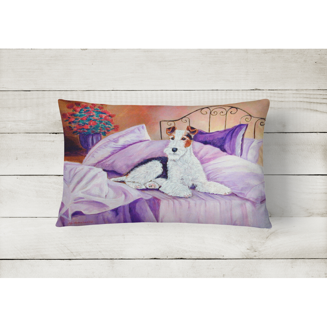 Carolines Treasures 7121PW1216 Fox Terrier Waiting on Mom Decorative Canvas Fabric Pillow, 12H x16W, multicolor