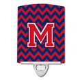 thumbnail image 1 of "Treasures Letter M Chevron Yale Blue and Crimson Ceramic Night Light, 6x4, Multicolor" Caroline's Treasures CJ1054-MCNL, 1 of 1