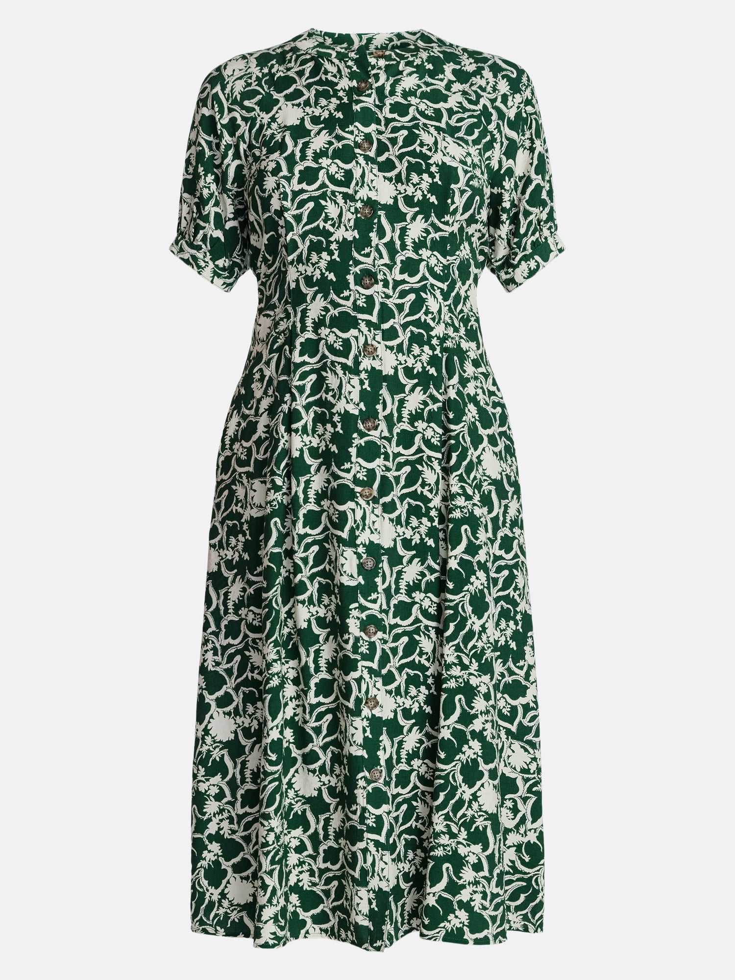 Time and Tru Women's Pleated Midi Shirtdress, Sizes XS-XXXL