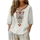 thumbnail image 1 of Neewe Women's Embroidered Tops 3/4 Sleeve Traditional Boho Shirts for Women V Neck Peasant Tunic Blouses, 1 of 8