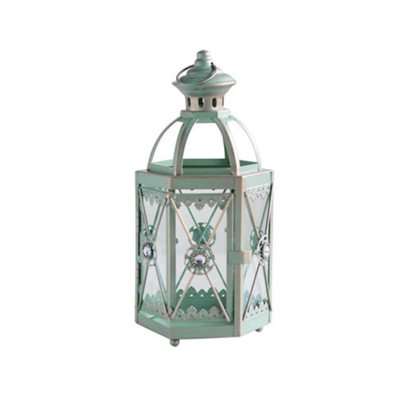 Heqing Boutique Hot Sale Vintage Style Lantern Candle Holder ,Vintage Iron Candle Lantern , Decorative Metal Lantern with Glass Panels, Vintage Candle Holder Wind Lamp Hanging Tea Light Holder