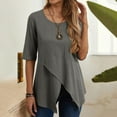 thumbnail image 2 of Summer Cotton Linen T Shirts for Women 2024 Crewneck Short Sleeve Fashion Boho Tees Casual Asymmetrical Tunics Blouses, 2 of 4