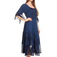 thumbnail image 4 of Sakkas Bexley Scoop Neck Bell Sleeve Bohemian Gypsy Embroidered Corset Dress - Navy - 1X/2X, 4 of 5