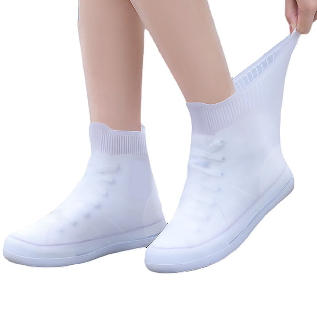 Fundas para zapatos de lluvia, impermeables, a prueba de polvo, reutilizables, cubiertas para zapatos de silicona gruesas para mujeres, hombres, blancas, hasta la mitad de la pantorrilla, tallas