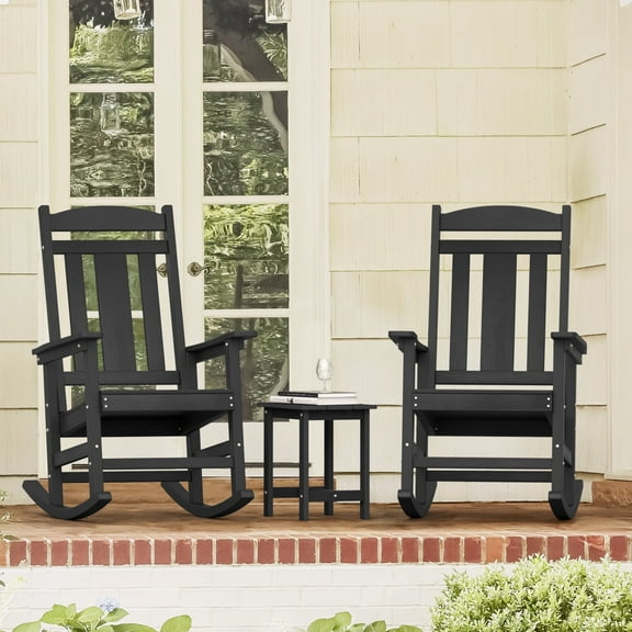 Dycanpo Outdoor Rocking Chairs Side Table Set of 3, Weather Resistant Proch Rocker for Adult, Black