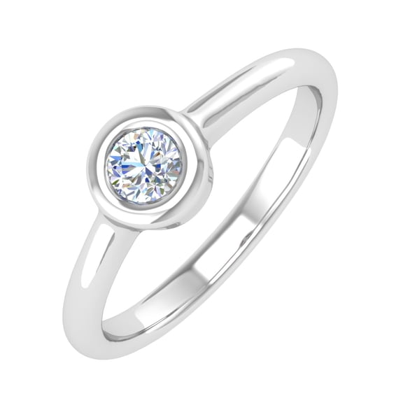 1/5 Carat Bezel Set Solitaire Diamond Engagement Ring Band in 14K White Gold (Ring Size 6)