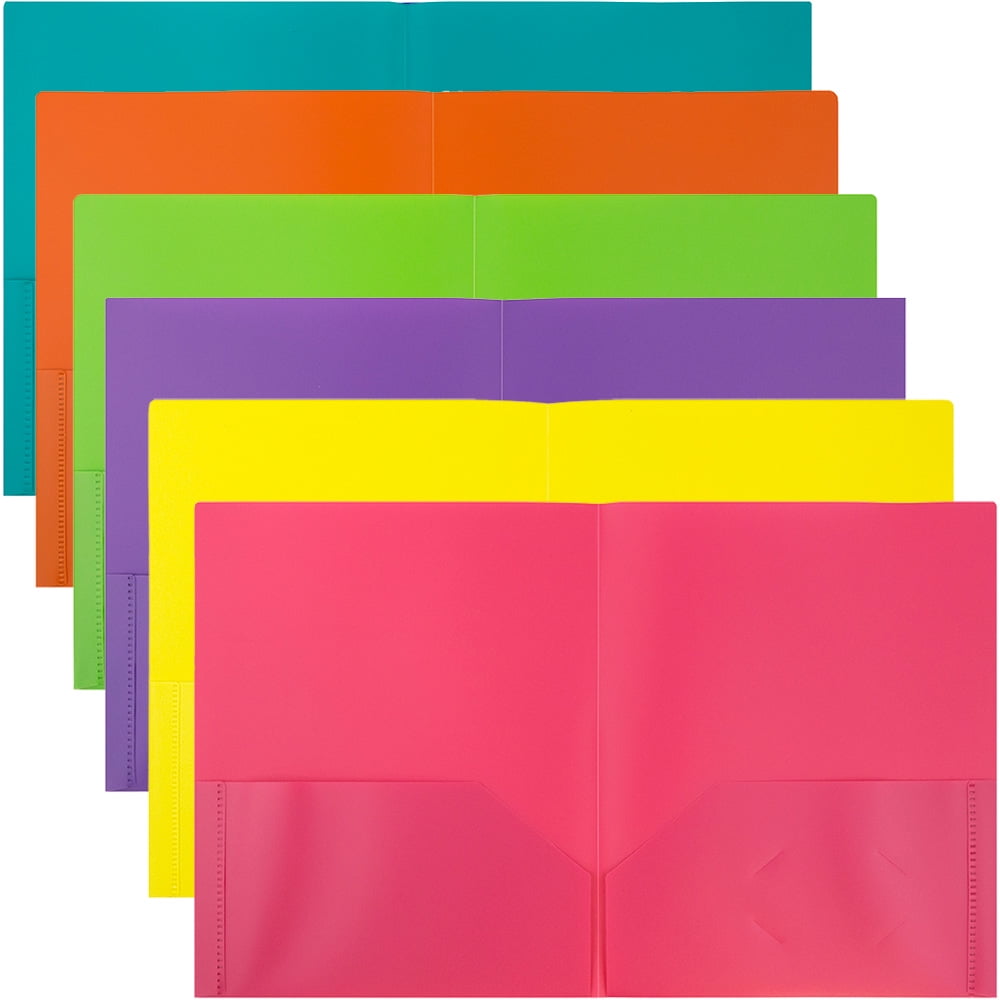 JAM Paper Plastic Two Pocket POP Folders, 12 Pack, Assorted Fashion