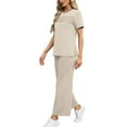 thumbnail image 3 of Two Piece Lounge Sets for Women Fall Outfits Short Sleeve Tops Wide Leg Pants Matching Sets Vacation Travel Outfits, 3 of 6