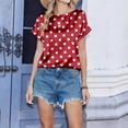 thumbnail image 5 of OIOLOYJM Womens Short-Sleeve Tops Polka Dot Satin Casual Shirts Spring Crewneck Loose Tunic Tops Vacation Work Clothes Red L, 5 of 6