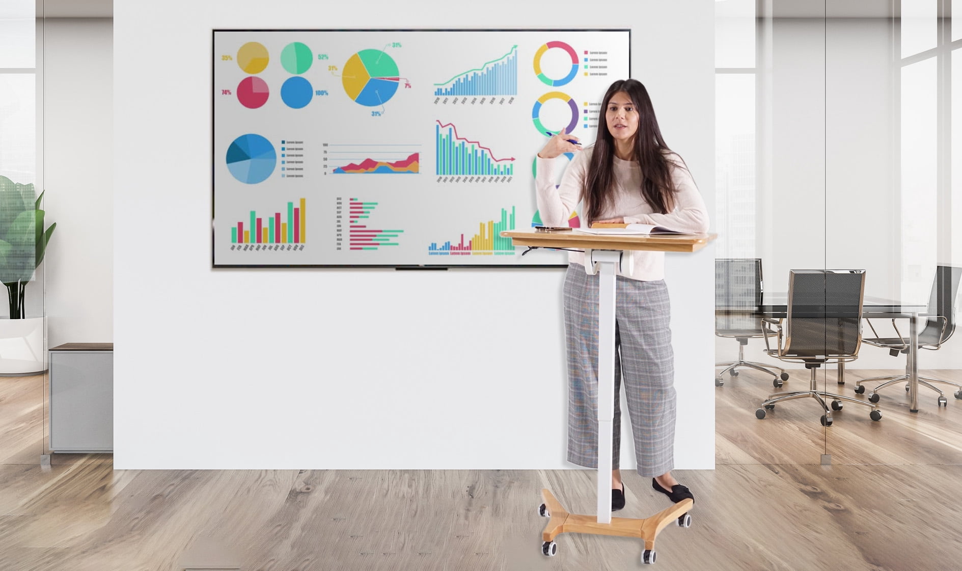 Victor Solid Wood Mobile Standing Desk – Adjustable Height, Ergonomic Stand-Up Desk for Your Office, Sturdy Workstation, Modern Design and Space-Saving Solution