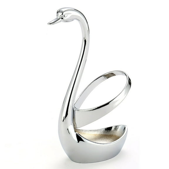 SASABAXI 1 Set Swan Base Tableware Zinc Alloy Fruit Dessert Holder Silver Color 6 Forks