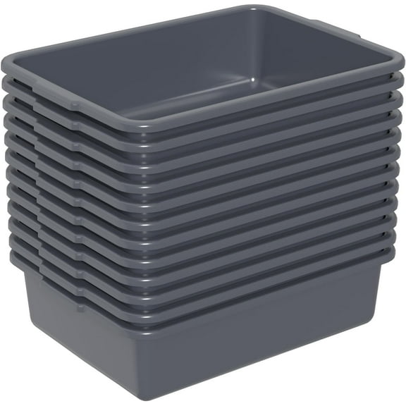12-Pack Bus Box Commercial, 13 L Dishpan Tub for Restaurant, Gray Plastic Bus Tubs