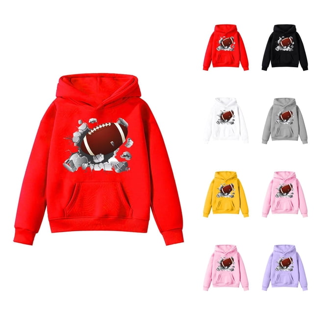 Chandail à Capuche de Football pour Enfants Manches Longues Rugby Graphique avec Poches pour Garçon Fille Chandail